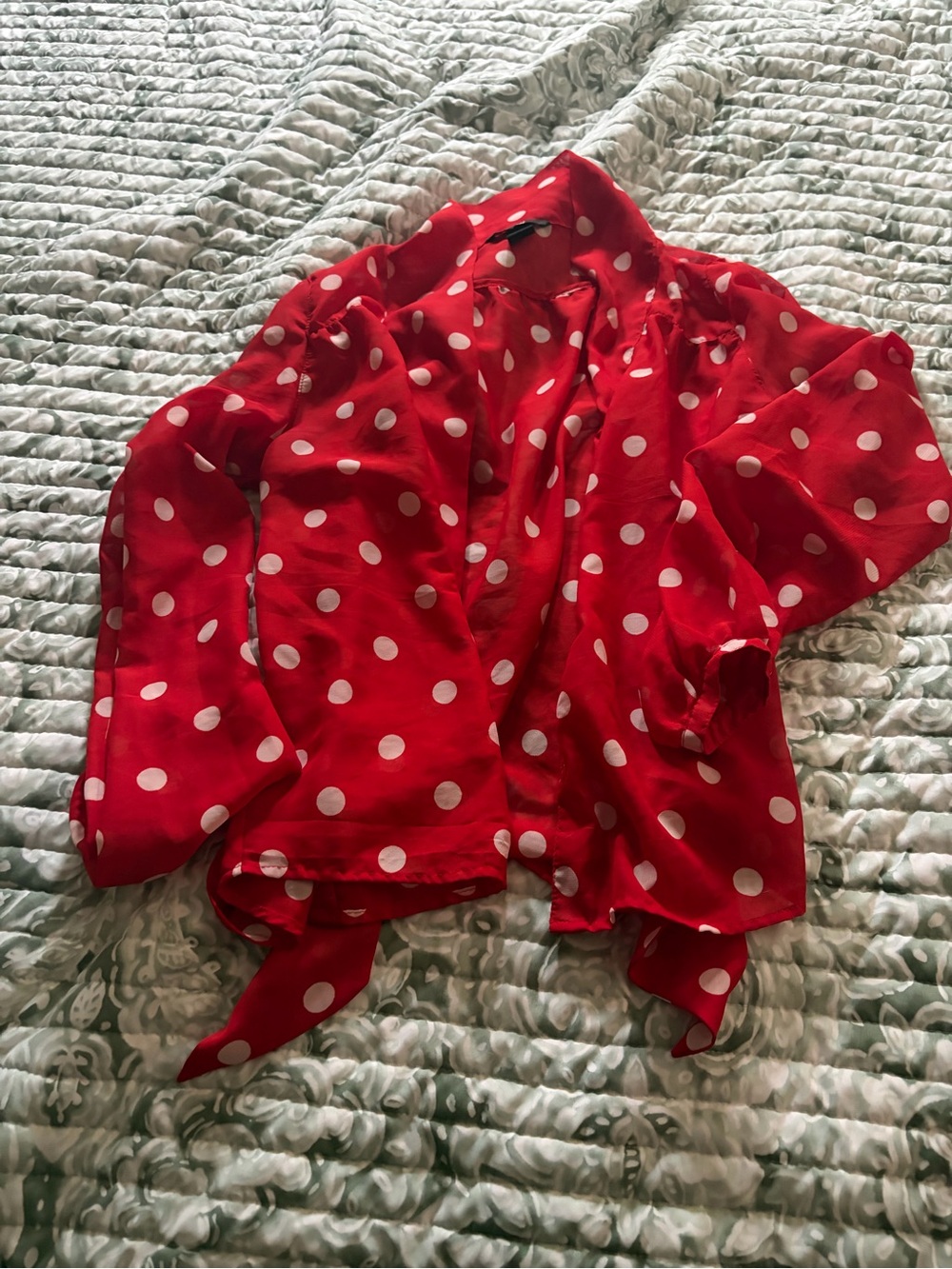 H&M Red & White Polka Dot Tie-Front Blouse